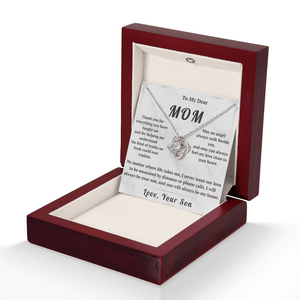 To My Dear Mom Love Knot Necklace with Message Card from Son - HEARTEN16