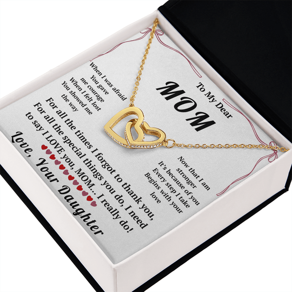 To My Dear Mom Interlocking Hearts Necklace with Message Card from Daughter - HEARTEN