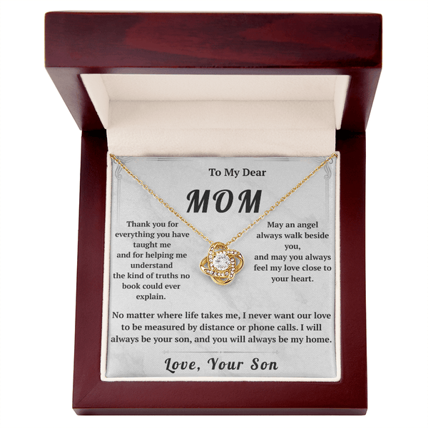 To My Dear Mom Love Knot Necklace with Message Card from Son - HEARTEN4