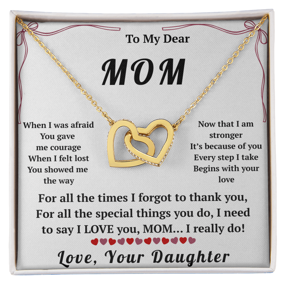 To My Dear Mom Interlocking Hearts Necklace with Message Card from Daughter - HEARTEN