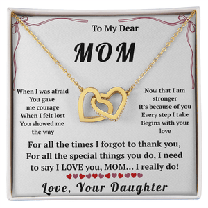 To My Dear Mom Interlocking Hearts Necklace with Message Card from Daughter - HEARTEN