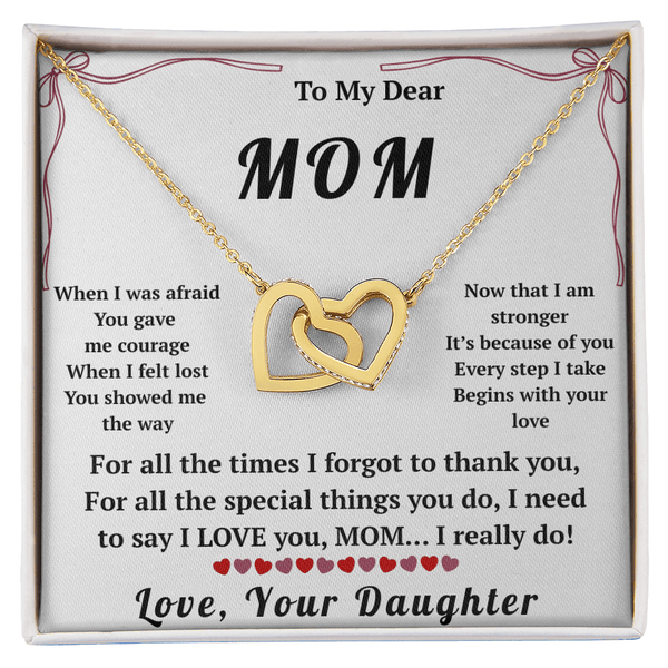 To My Dear Mom Interlocking Hearts Necklace with Message Card from Daughter - HEARTEN