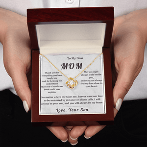 To My Dear Mom Love Knot Necklace with Message Card from Son - HEARTEN28