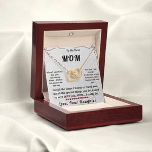 To My Dear Mom Interlocking Hearts Necklace with Message Card from Daughter - HEARTEN