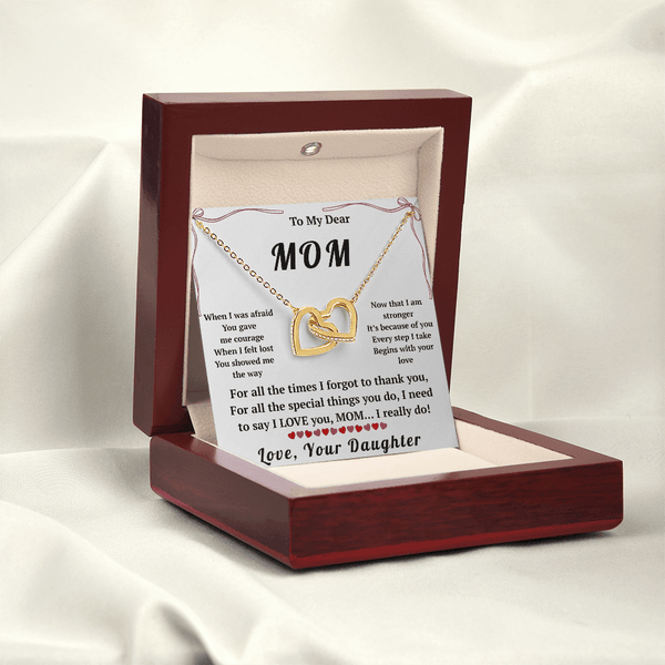To My Dear Mom Interlocking Hearts Necklace with Message Card from Daughter - HEARTEN