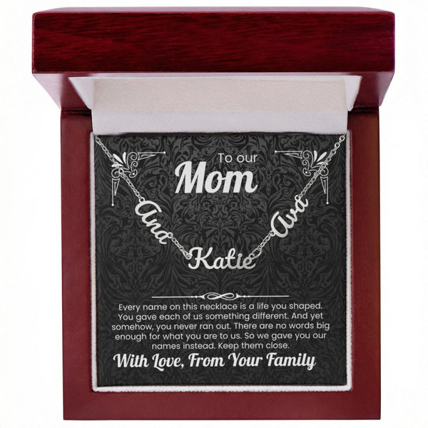 To Our Mom Personalized Name Necklace Gift Set with Message Card from Family - HEARTEN