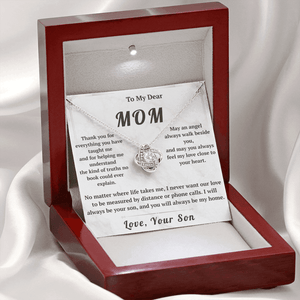 To My Dear Mom Love Knot Necklace with Message Card from Son - HEARTEN12