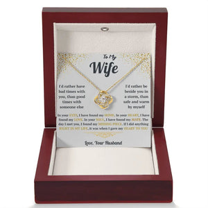 Necklace with heart pendant in a wooden box with sentimental message card, on a white background
