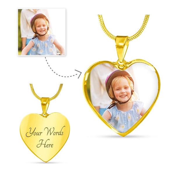 Personalized Photo Heart Necklace with Engraved Message - HEARTEN