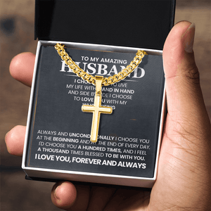 To My Amazing Husband – Personalized Cross with Cuban Link Chain - HEARTEN