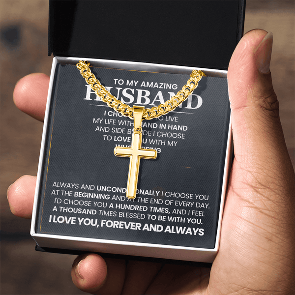 To My Amazing Husband – Personalized Cross with Cuban Link Chain - HEARTEN