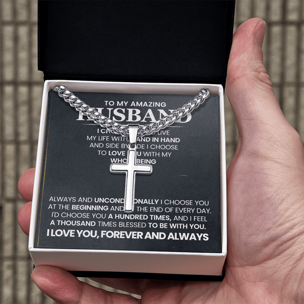 To My Amazing Husband – Personalized Cross with Cuban Link Chain - HEARTEN