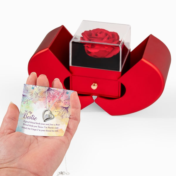 Forever Love Necklace with Red Heart Rose Box - HEARTEN