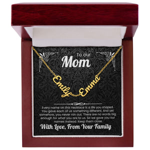 To Our Mom Personalized Name Necklace Gift Set with Message Card from Family - HEARTEN