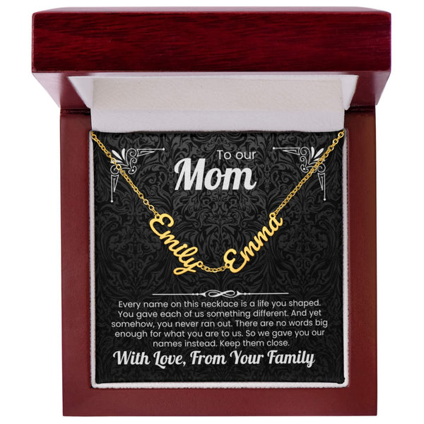 To Our Mom Personalized Name Necklace Gift Set with Message Card from Family - HEARTEN