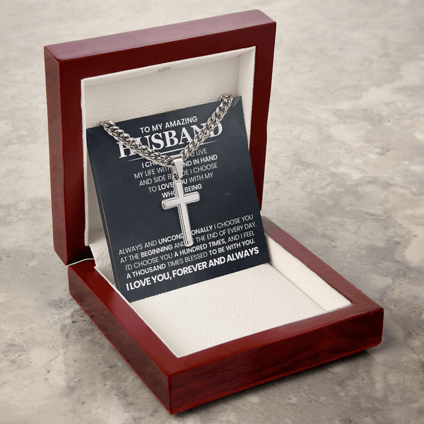 To My Amazing Husband – Personalized Cross with Cuban Link Chain - HEARTEN