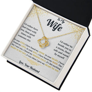 Gold necklace with heart design in a gift box with sentimental message for wife