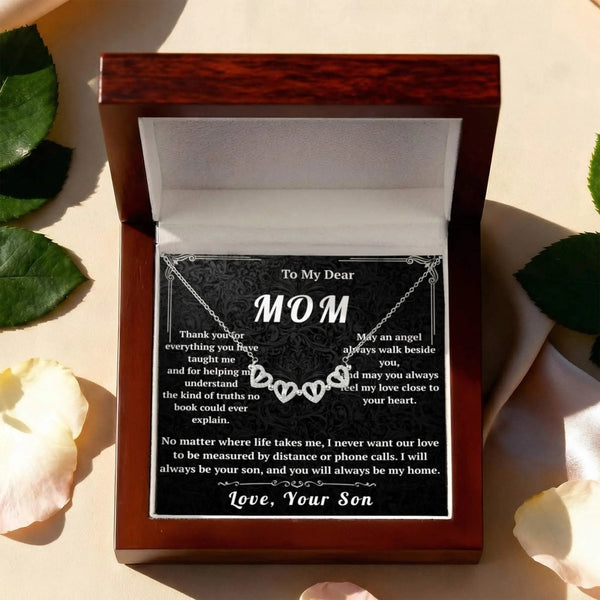To My Dear Mom Magnetic Hearts Necklace From Son - HEARTEN