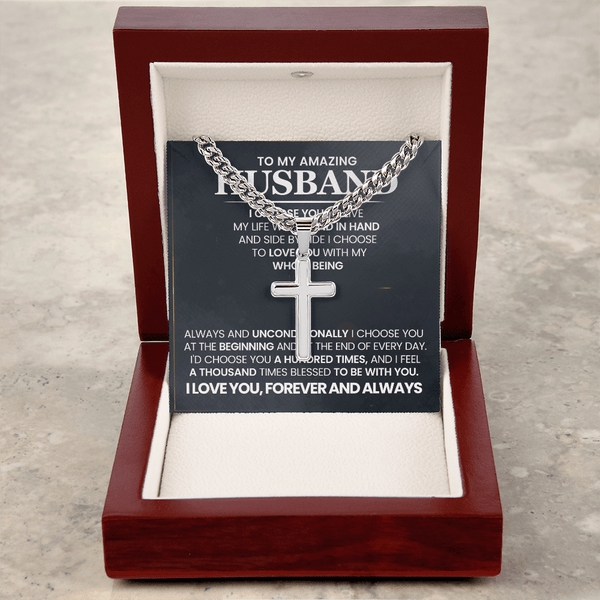 To My Amazing Husband – Personalized Cross with Cuban Link Chain - HEARTEN