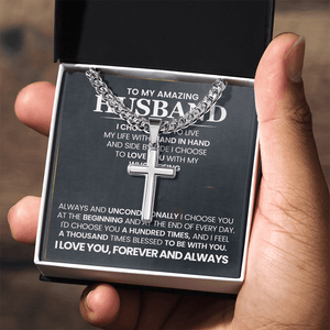 To My Amazing Husband – Personalized Cross with Cuban Link Chain - HEARTEN