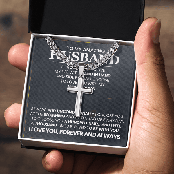 To My Amazing Husband – Personalized Cross with Cuban Link Chain - HEARTEN