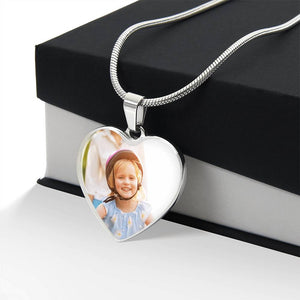 Personalized Photo Heart Necklace with Engraved Message - HEARTEN