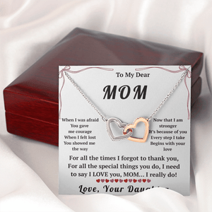 To My Dear Mom Interlocking Hearts Necklace with Message Card from Daughter - HEARTEN
