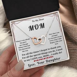 To My Dear Mom Interlocking Hearts Necklace with Message Card from Daughter - HEARTEN