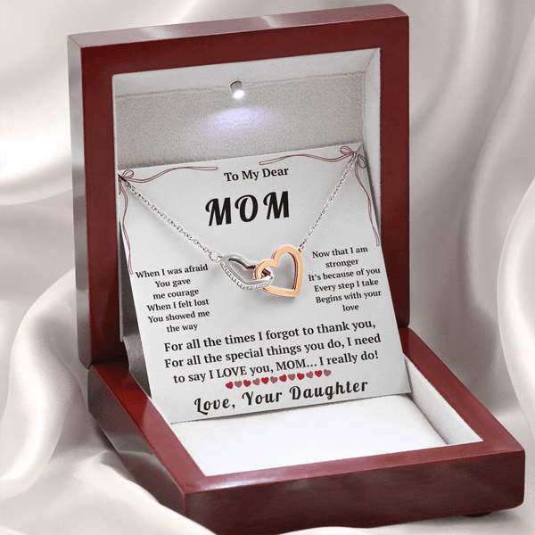 To My Dear Mom Interlocking Hearts Necklace with Message Card from Daughter - HEARTEN