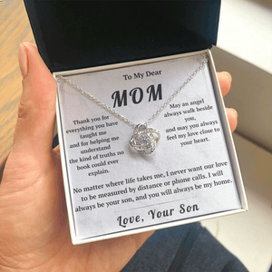 To My Dear Mom Love Knot Necklace with Message Card from Son - HEARTEN10