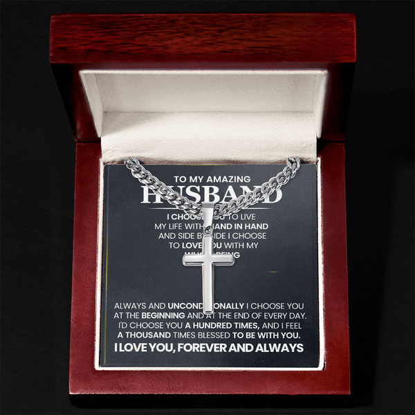 To My Amazing Husband – Personalized Cross with Cuban Link Chain - HEARTEN