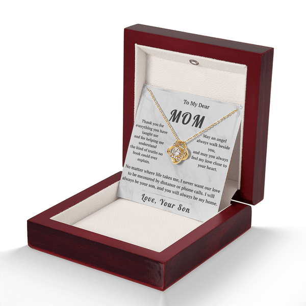 To My Dear Mom Love Knot Necklace with Message Card from Son - HEARTEN23