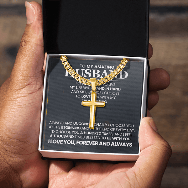 To My Amazing Husband – Personalized Cross with Cuban Link Chain - HEARTEN