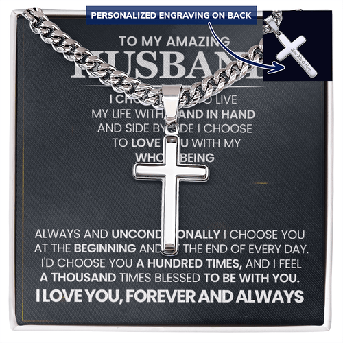 To My Amazing Husband – Personalized Cross with Cuban Link Chain - HEARTEN
