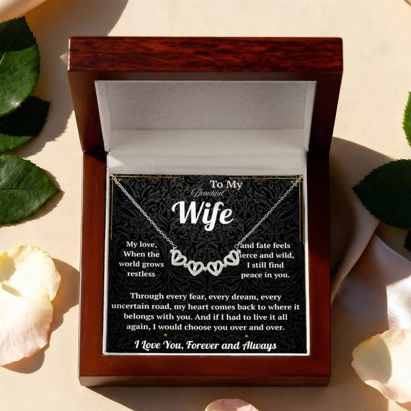 To My Beautiful Wife Magnetic Hearts Necklace with Message Card from Husband - HEARTEN13
