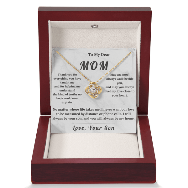 To My Dear Mom Love Knot Necklace with Message Card from Son - HEARTEN24