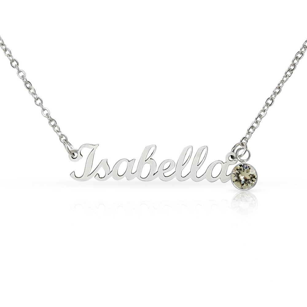 Necklace with a red heart pendant on a black card with personalized text for a mother.