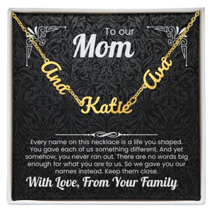 To Our Mom Personalized Name Necklace Gift Set with Message Card from Family - HEARTEN