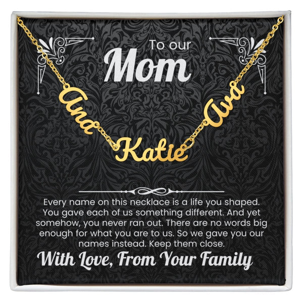 To Our Mom Personalized Name Necklace Gift Set with Message Card from Family - HEARTEN