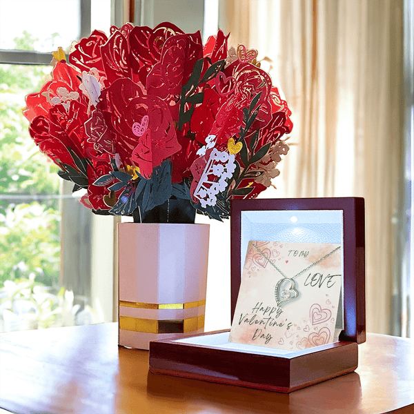 To My Love – Forever Love Necklace & Flower Bouquet Valentine's Gift Set - HEARTEN