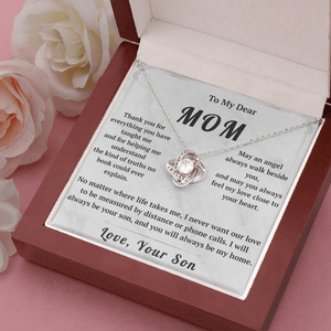 To My Dear Mom Love Knot Necklace with Message Card from Son - HEARTEN13