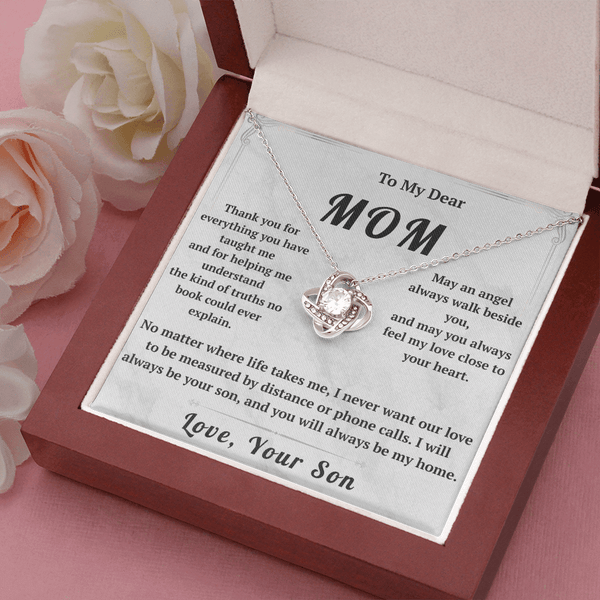 To My Dear Mom Love Knot Necklace with Message Card from Son - HEARTEN13