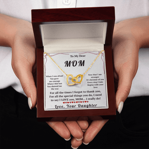 To My Dear Mom Interlocking Hearts Necklace with Message Card from Daughter - HEARTEN