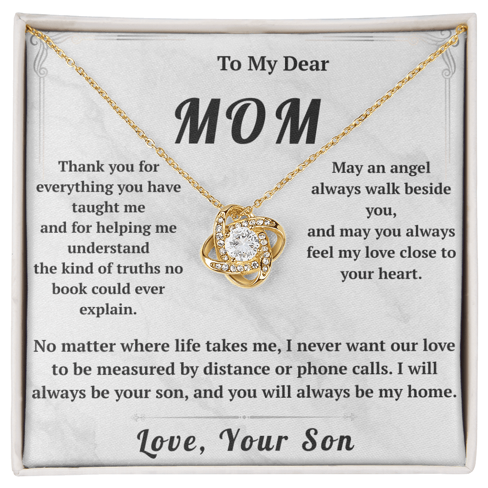 To My Dear Mom Love Knot Necklace with Message Card from Son - HEARTEN1