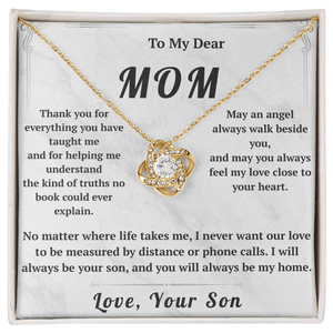 To My Dear Mom Love Knot Necklace with Message Card from Son - HEARTEN2