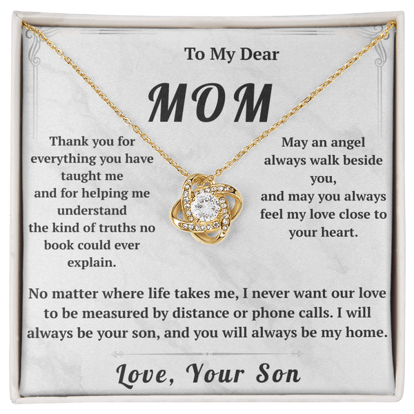 To My Dear Mom Love Knot Necklace with Message Card from Son - HEARTEN2