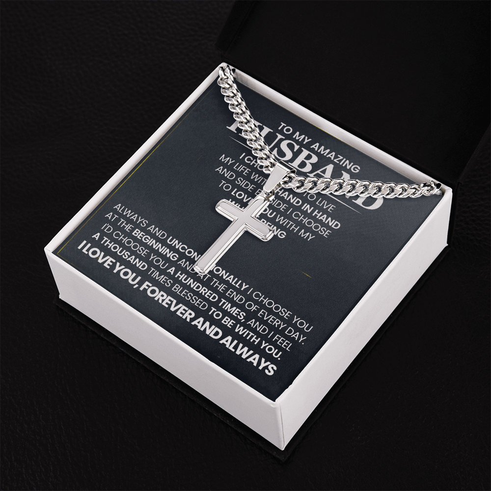 To My Amazing Husband – Personalized Cross with Cuban Link Chain - HEARTEN
