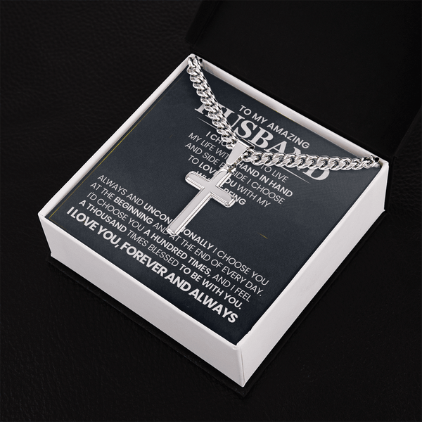 To My Amazing Husband – Personalized Cross with Cuban Link Chain - HEARTEN