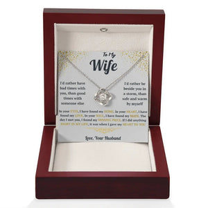 Necklace with a sentimental message card in a wooden box