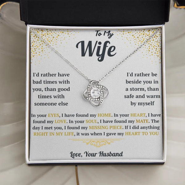 Necklace with sentimental message card for wife in a box